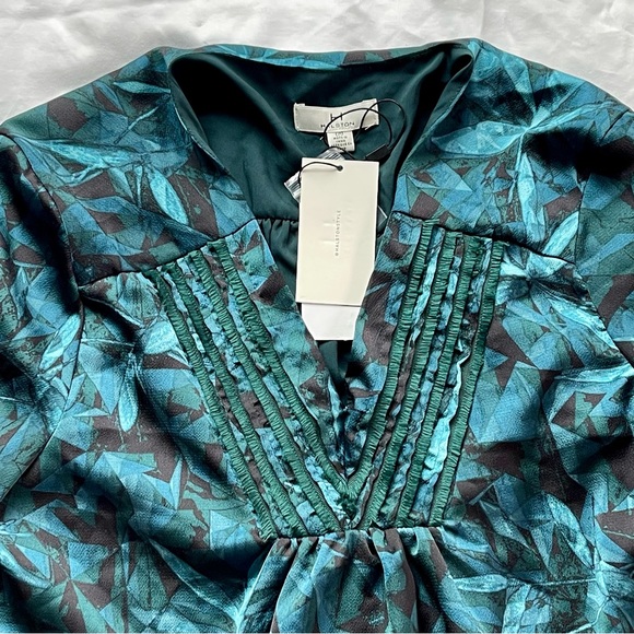 H by Halston teal & black abstract pattern long sleeve blouse - Picture 5 of 16